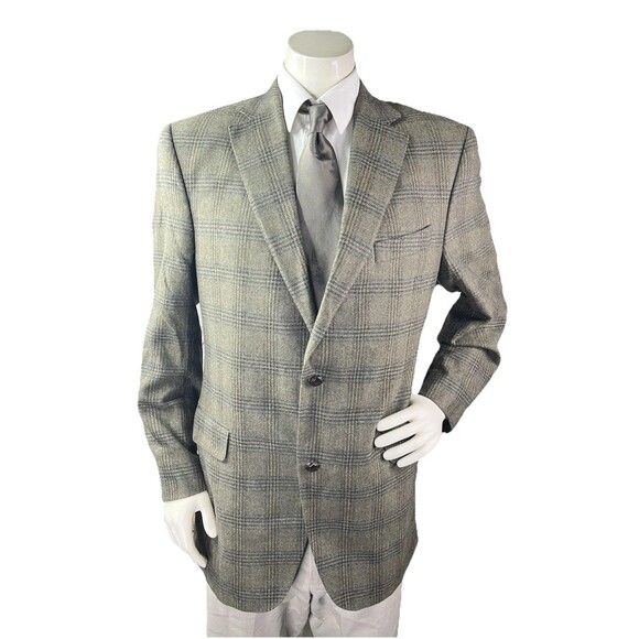 Carroll & Co. ‘Crestwood’ Men Blazer 42L Italian Cashmere Woven Windowpane Check - Picture 3 of 14